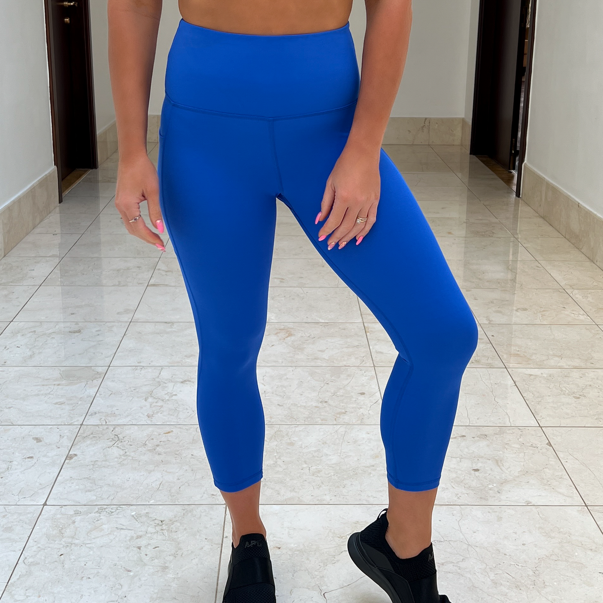 American Fitness Couture High Waist Three-fourth Compression Leggings In  Blue