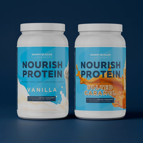 Nourish plant protein in Vanilla and Salted Caramel