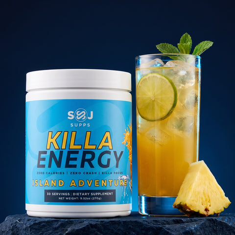 Killa Energy Island Adventure tub with a glass of iced drink