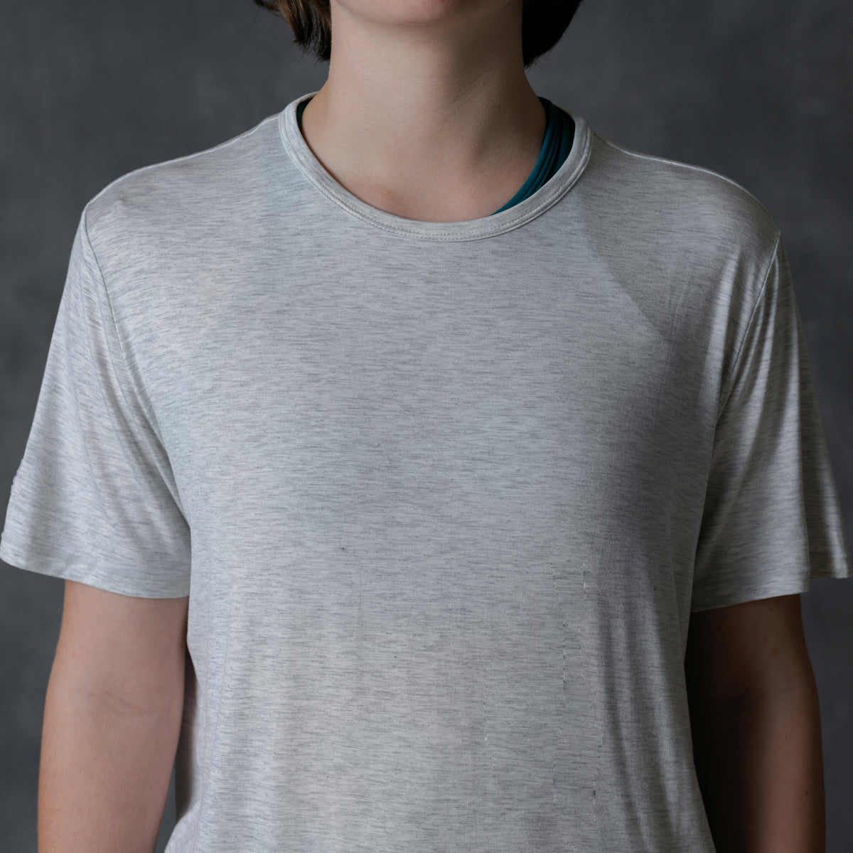SoftWear Family Tee fabric detail in Pale Heather Gray