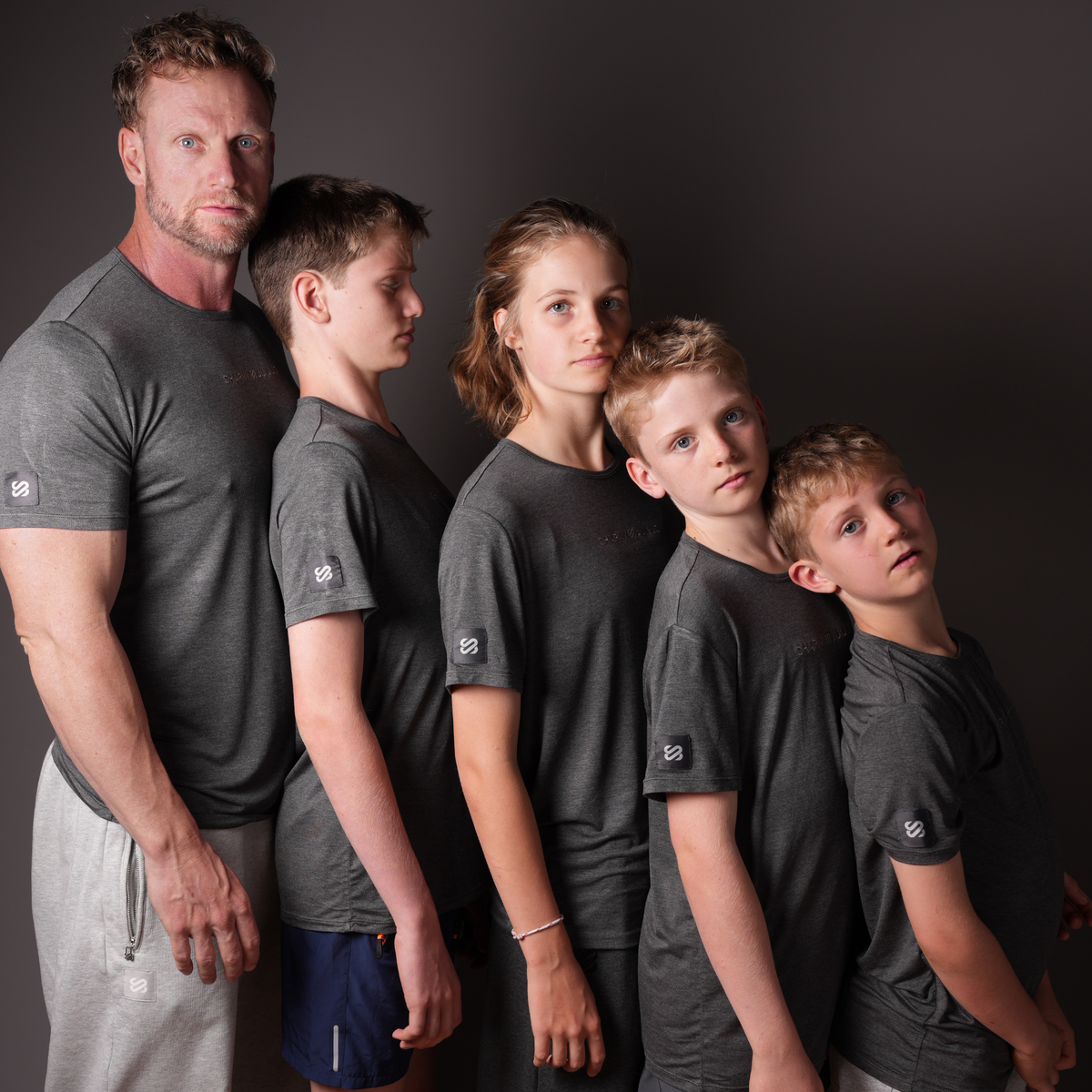 Family wearing SoftWear Family Tees in Charcoal Heather